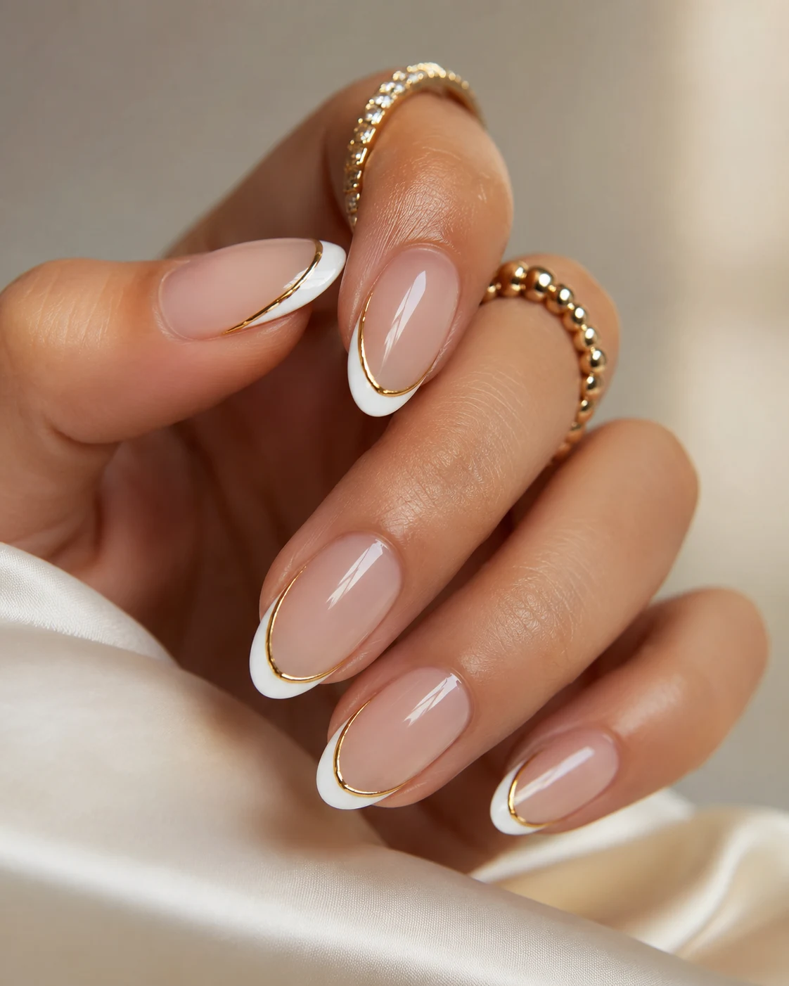 Gold Outline French — french tip white and gold style outfit