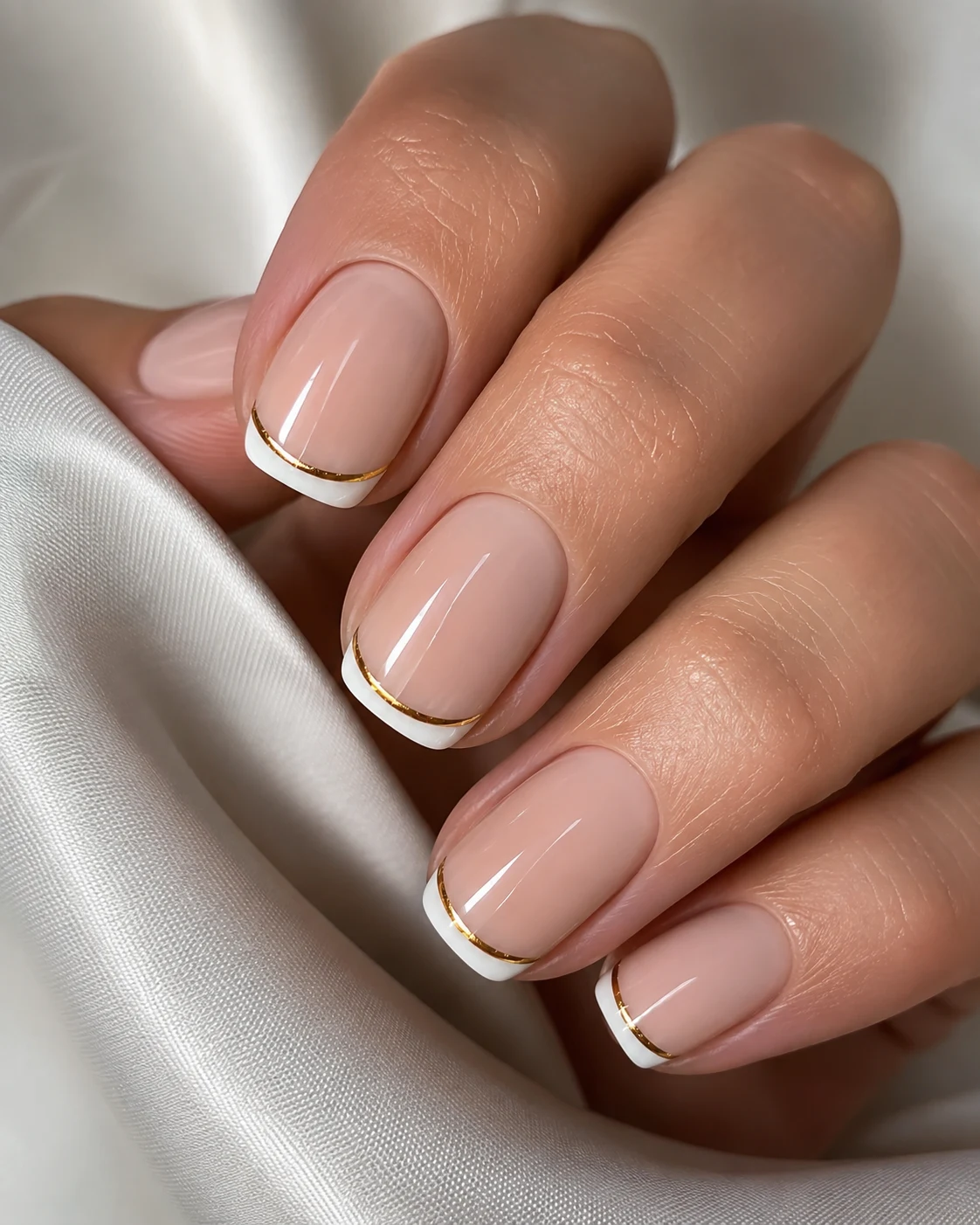 Black-Tie Gold Micro French — french tip white and gold style outfit
