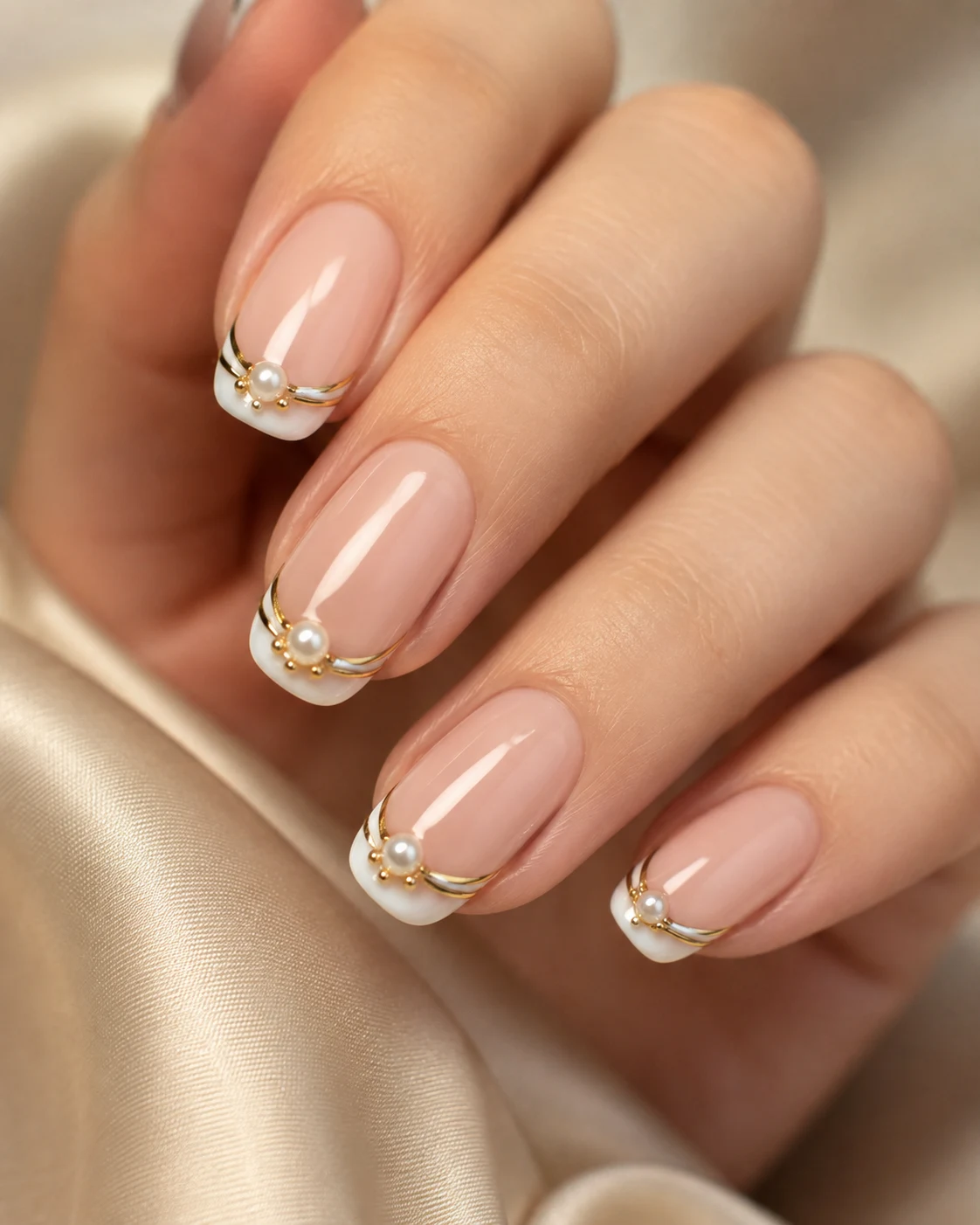 Pearl and Gold French — french tip white and gold style outfit