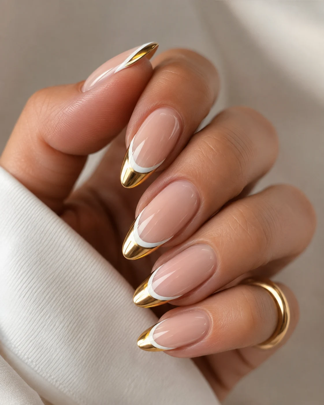 Gold Chrome French Tips — french tip white and gold style outfit