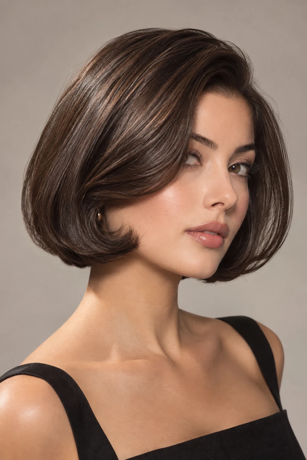 Glossy Retro C-Curve Bob — graduation hairstyles for short hair style outfit