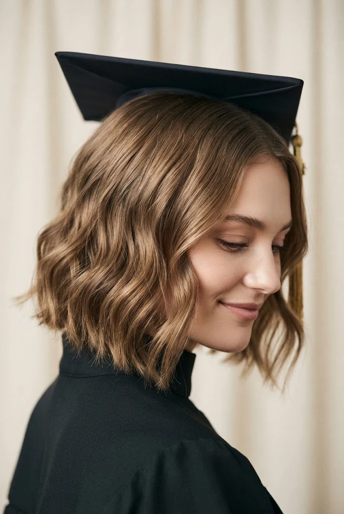 Textured Beach Waves under the Cap — Graduation hairstyles for short hair style outfit