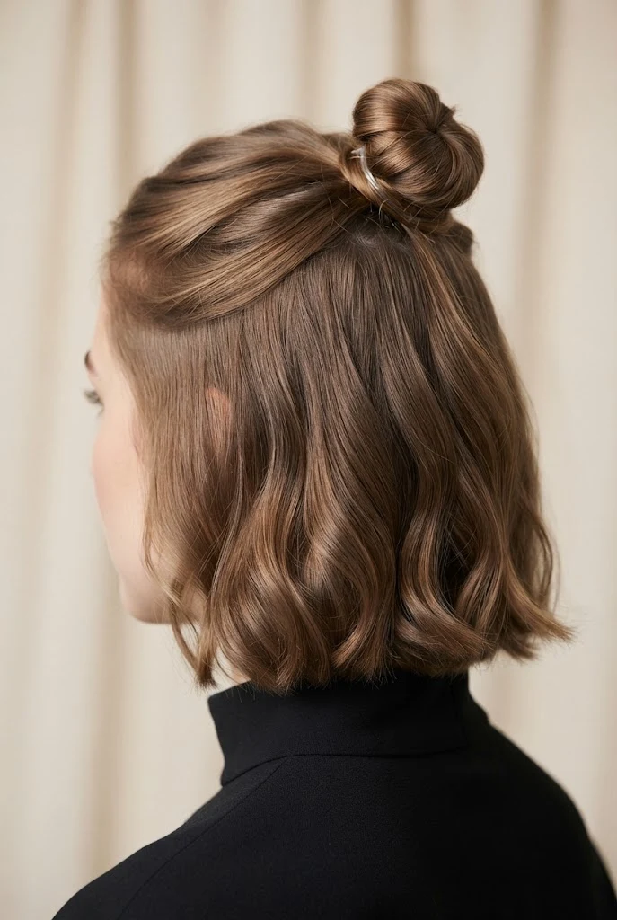 The Half-Up Mini Top Knot for Short Hair — Graduation hairstyles for short hair style outfit