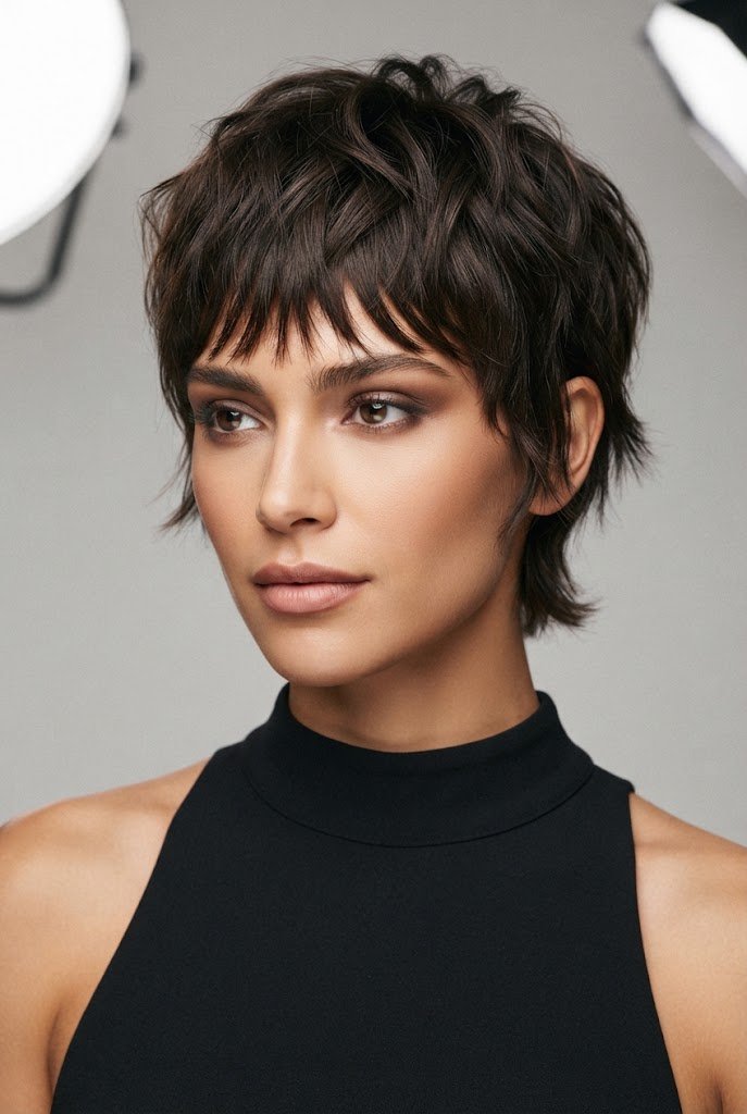 Textured Tousled Pixie with Piece-Y Bangs — gradution hairstyle short hair style outfit