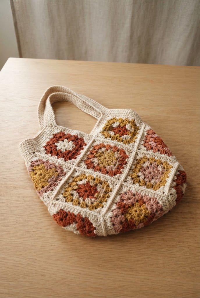 Sunset Horizon Tote — Granny square bag crochet style outfit