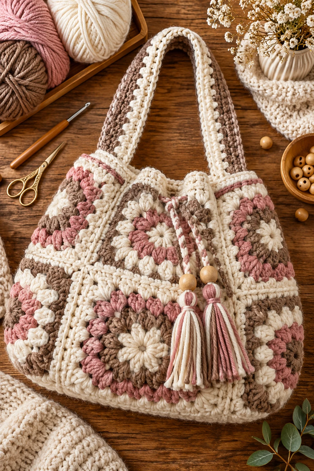 Chunky Winter Granny Square Bag — granny square bag crochet style outfit