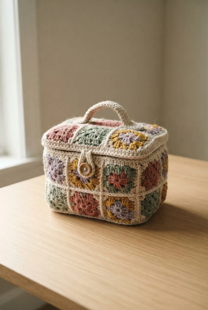 Patchwork Mini Vanity Case — Granny square bag crochet style outfit