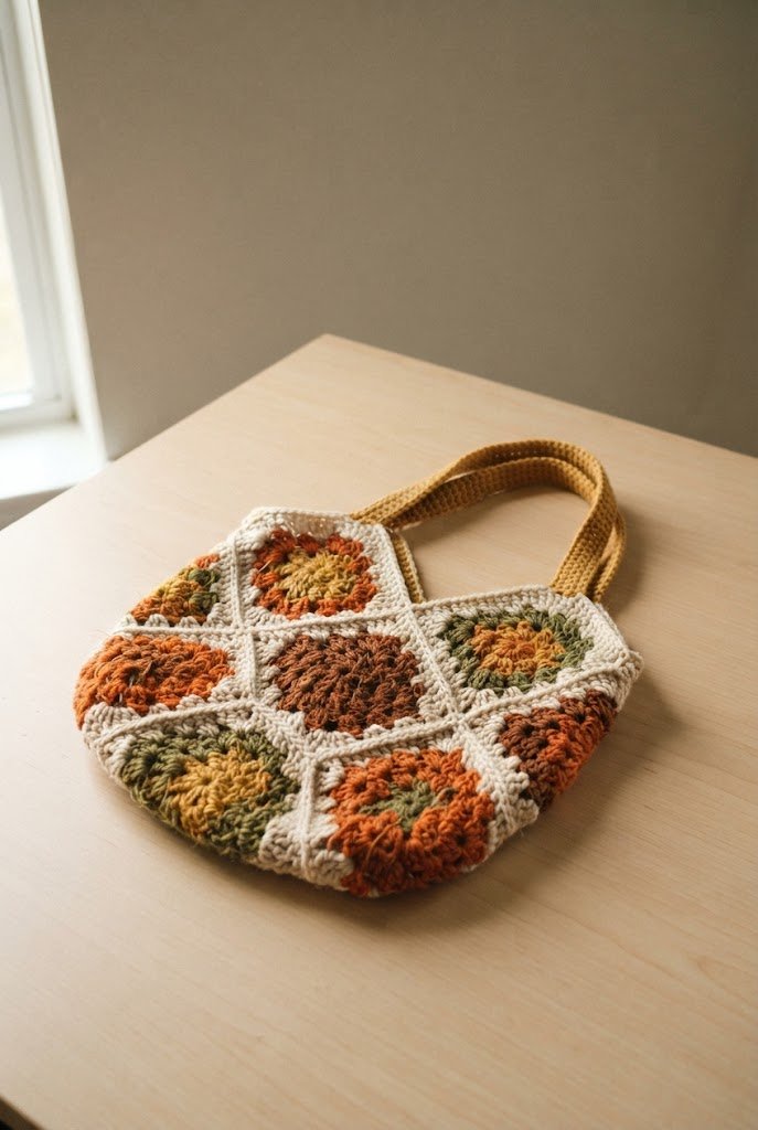 Autumn Spice Square Bag — Granny square bag crochet style outfit