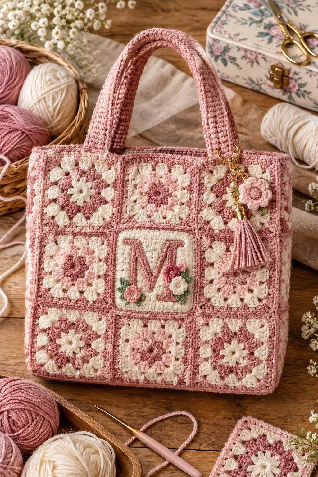 Personalized Monogram Granny Square Bag — granny square bag crochet style outfit