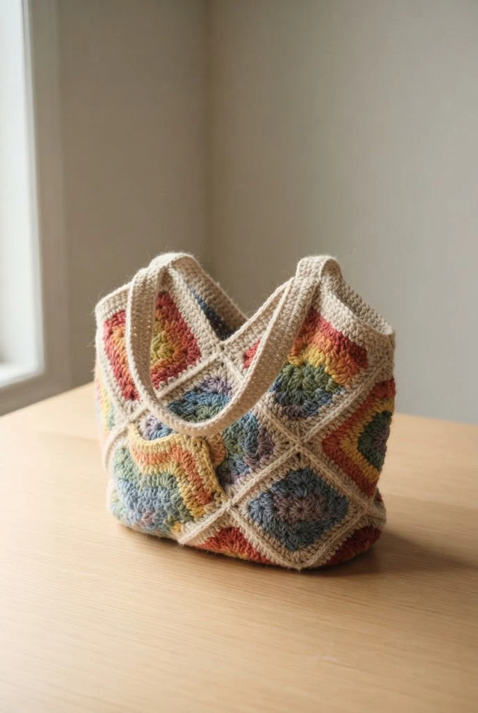 Rainbow Chevron Granny Bag — Granny square bag crochet style outfit