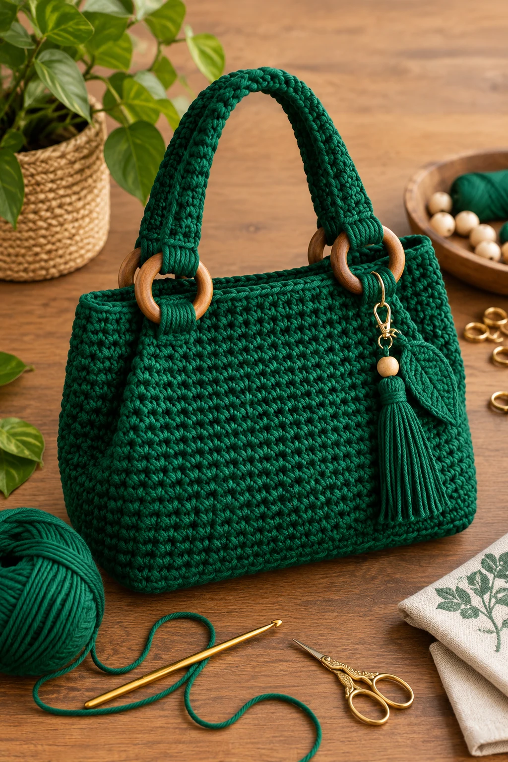 Emerald Everyday Crochet Bag — green crochet bag style outfit