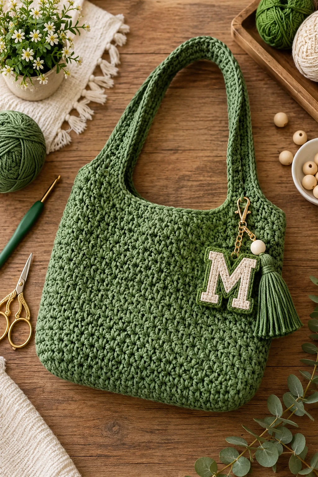 Personalized Green Crochet Bag — green crochet bag style outfit