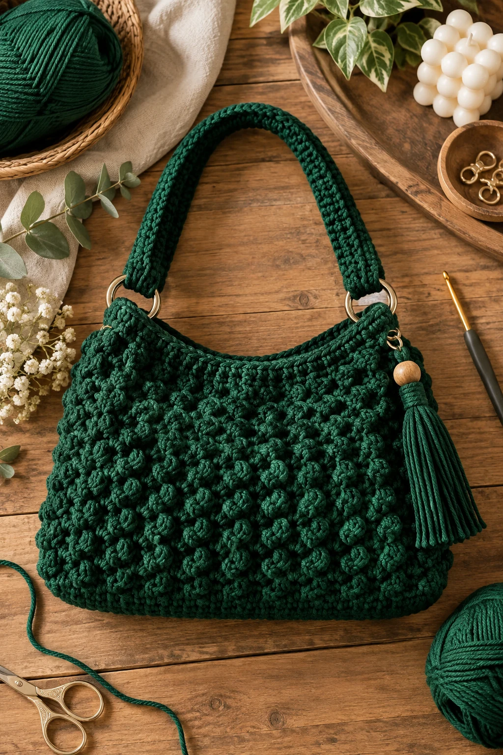 Forest Green Crochet Handbag — green crochet bag style outfit