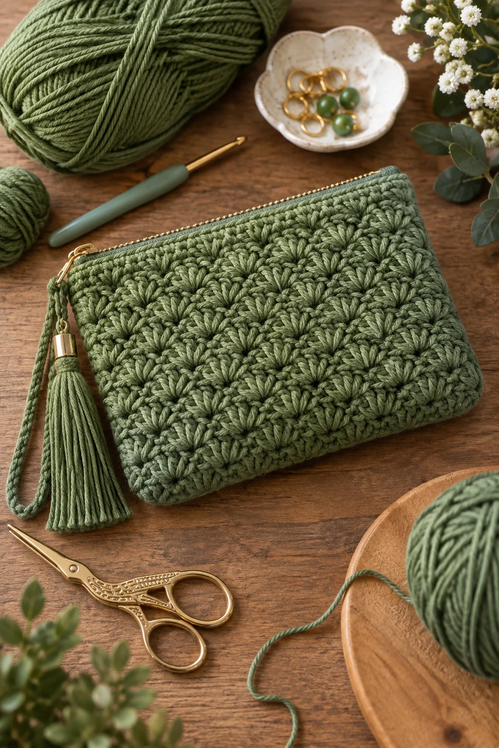 Green Crochet Pouch — green crochet bag style outfit