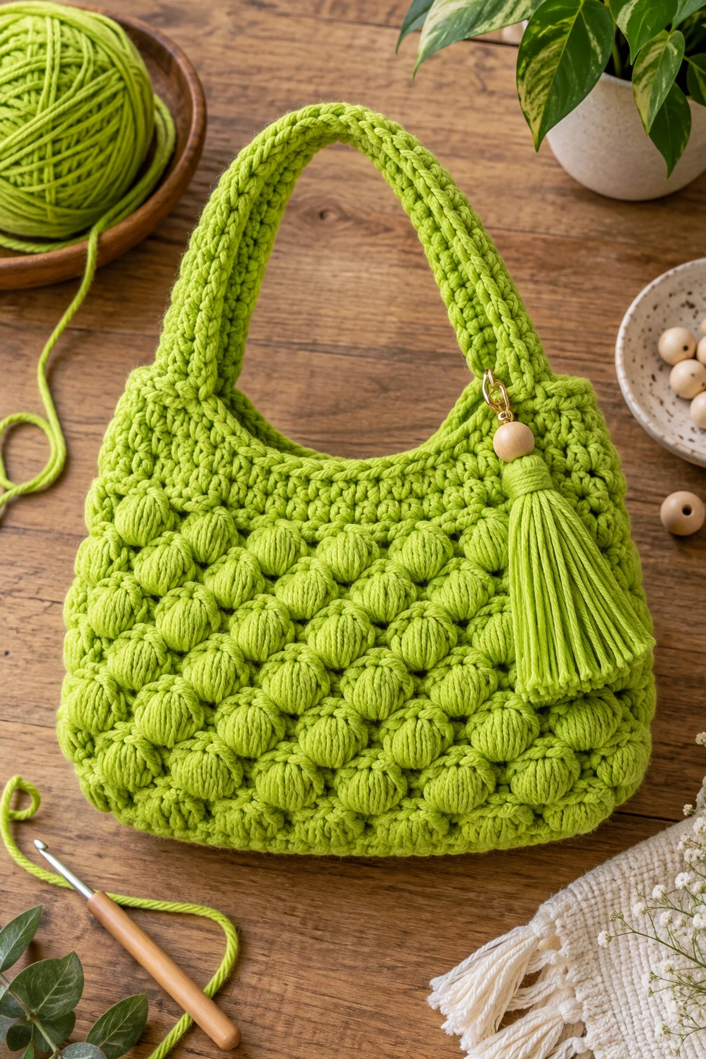 Lime Green Statement Bag — green crochet bag style outfit