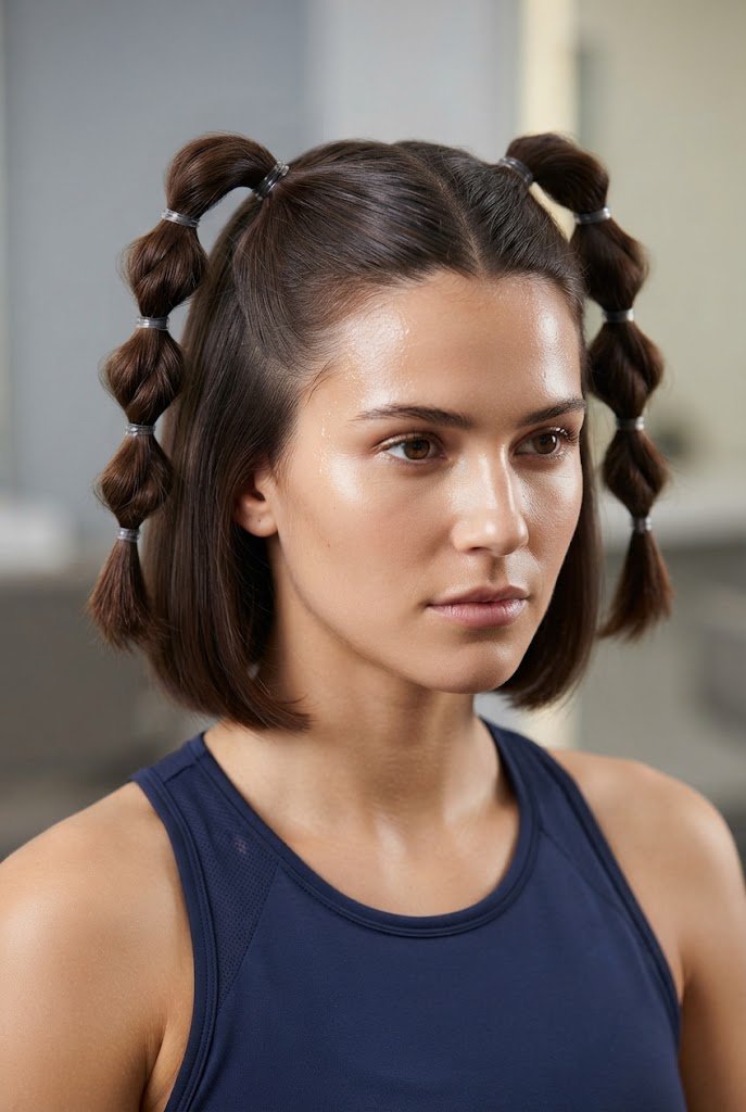Twisted Bubble Pigtails — gym hairstyles for short hair style outfit