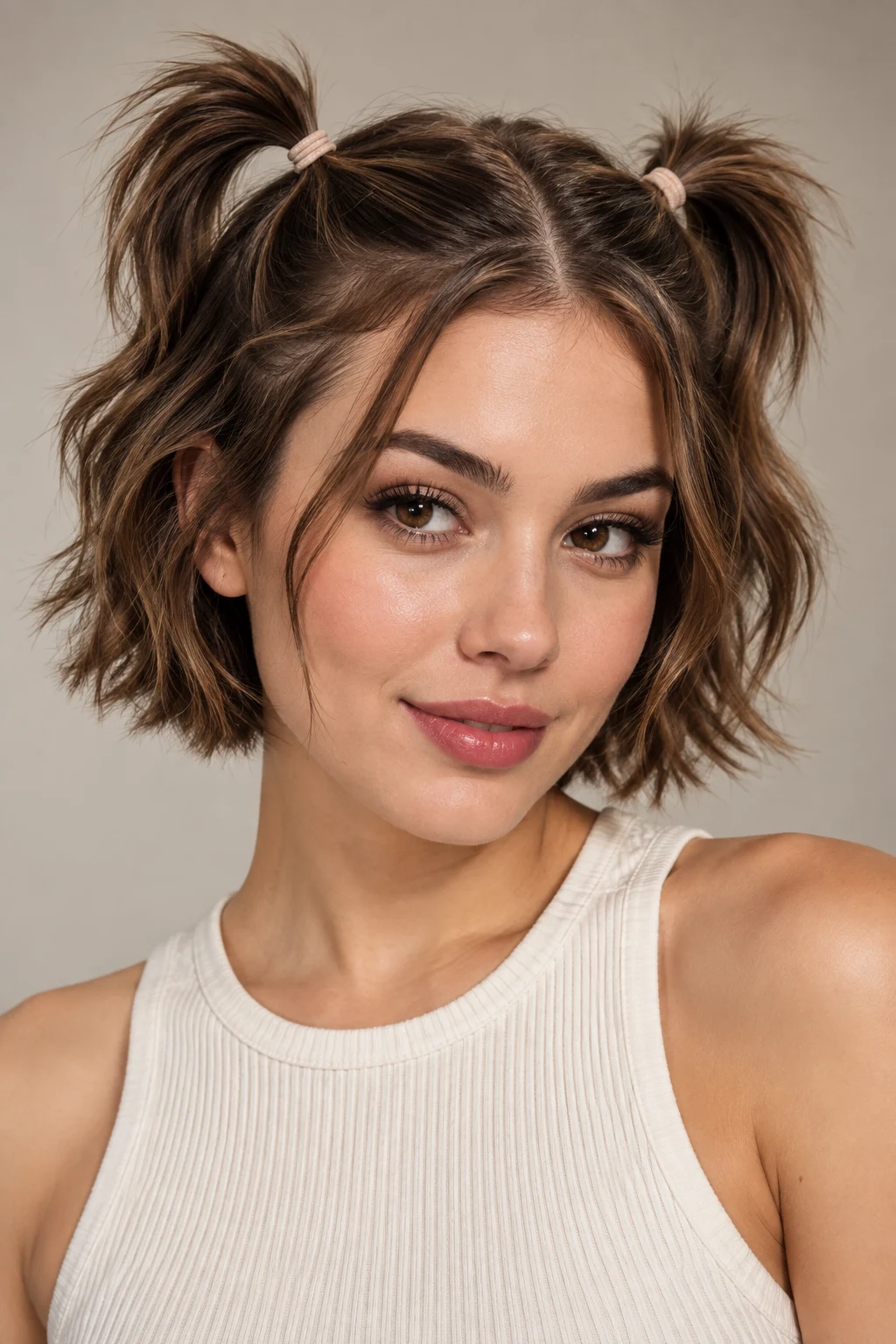 Double Mini Pigtails — hair elastics hairstyles short hair style outfit