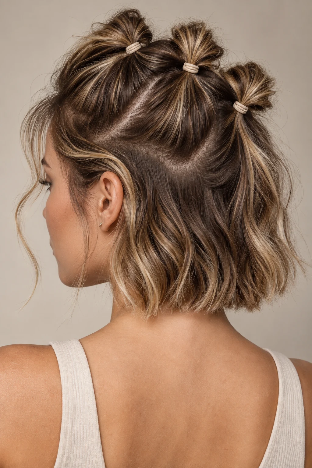 Three-Section Crown — hair elastics hairstyles short hair style outfit