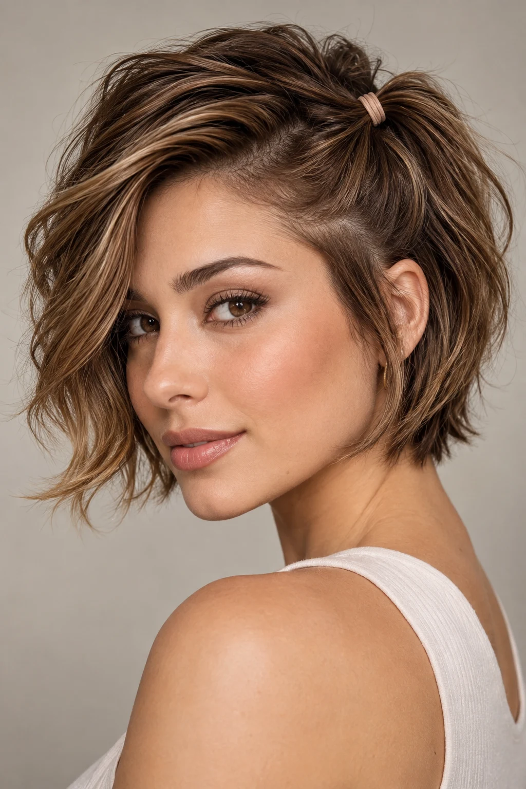 The Side-Swept Accent — hair elastics hairstyles short hair style outfit