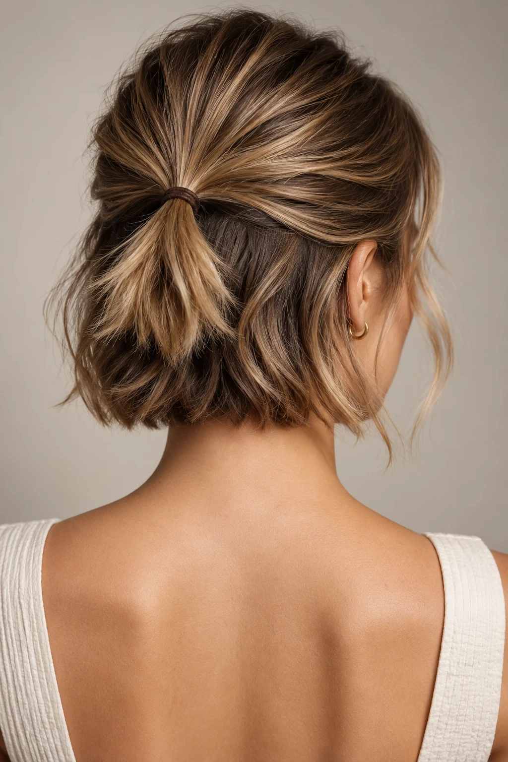Back-of-Head Mini Pony — hair elastics hairstyles short hair style outfit