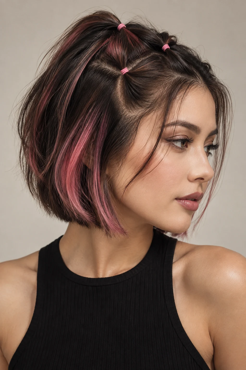 Color-Pop Sectioned Bob — hair elastics hairstyles short hair style outfit