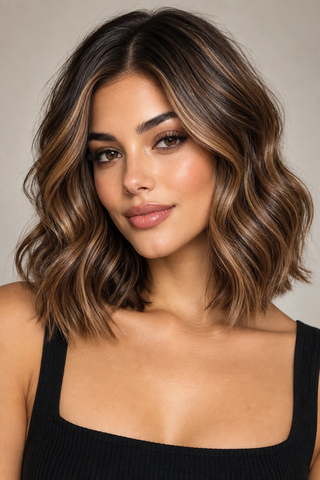 Glossy Collarbone Waves — hairstyles for medium length hair style outfit
