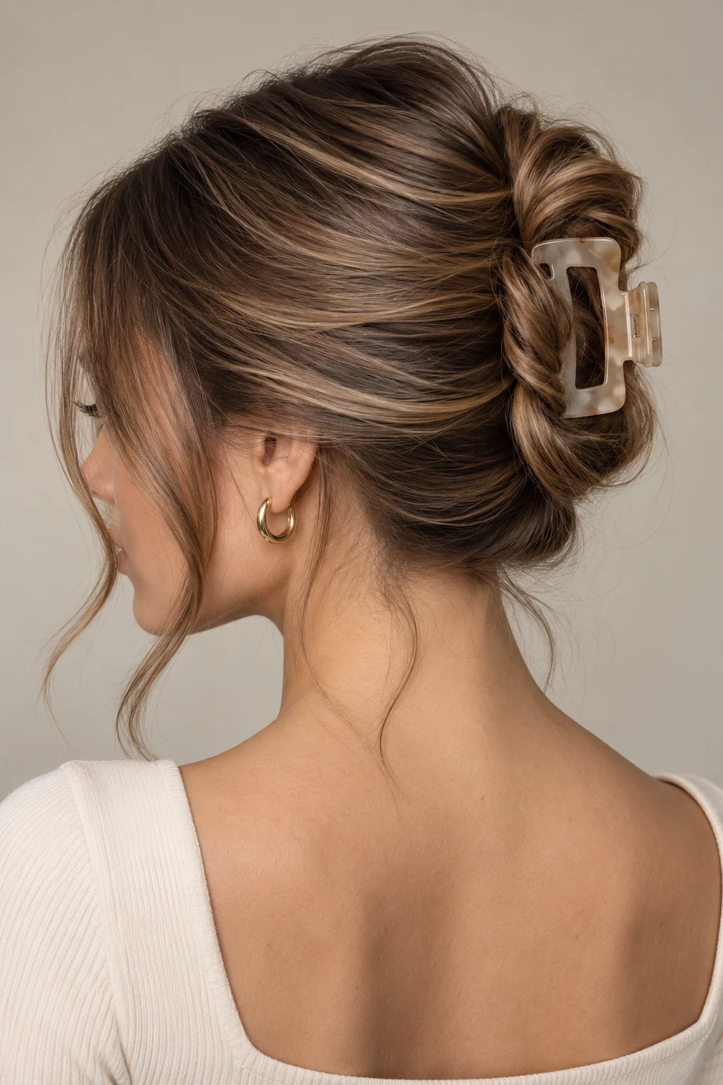 The Polished Claw-Clip Twist — hairstyles for medium length hair style outfit