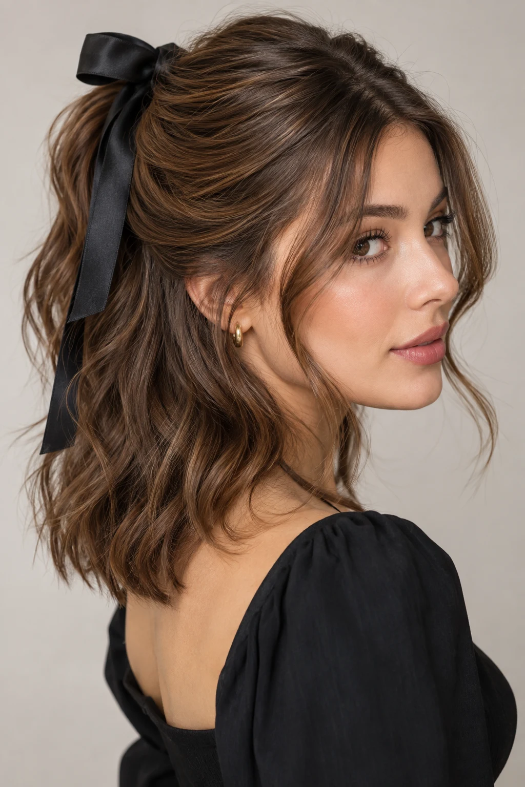 Half-Up Ribbon Pony — hairstyles for medium length hair style outfit