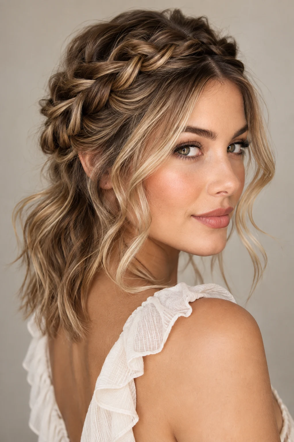Braided Crown With Loose Ends — hairstyles for medium length hair style outfit