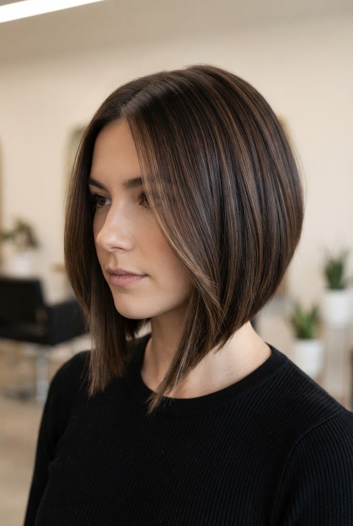 Asymmetrical Angled Bob — hairstyles for medium-short hair style outfit
