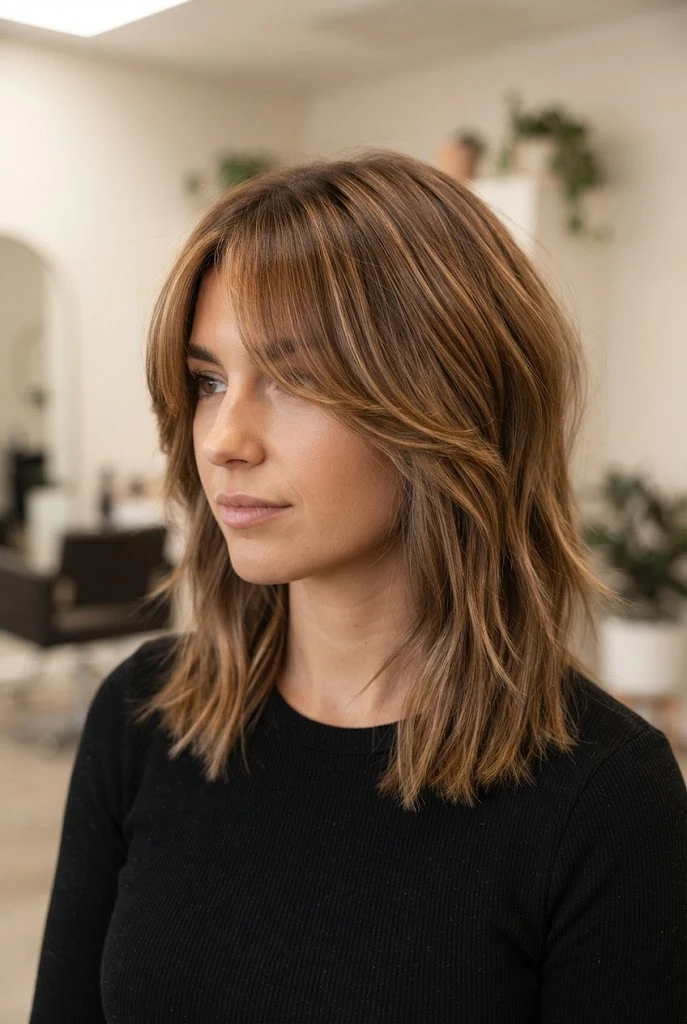 Curtained Layered Lob — hairstyles for medium-short hair style outfit