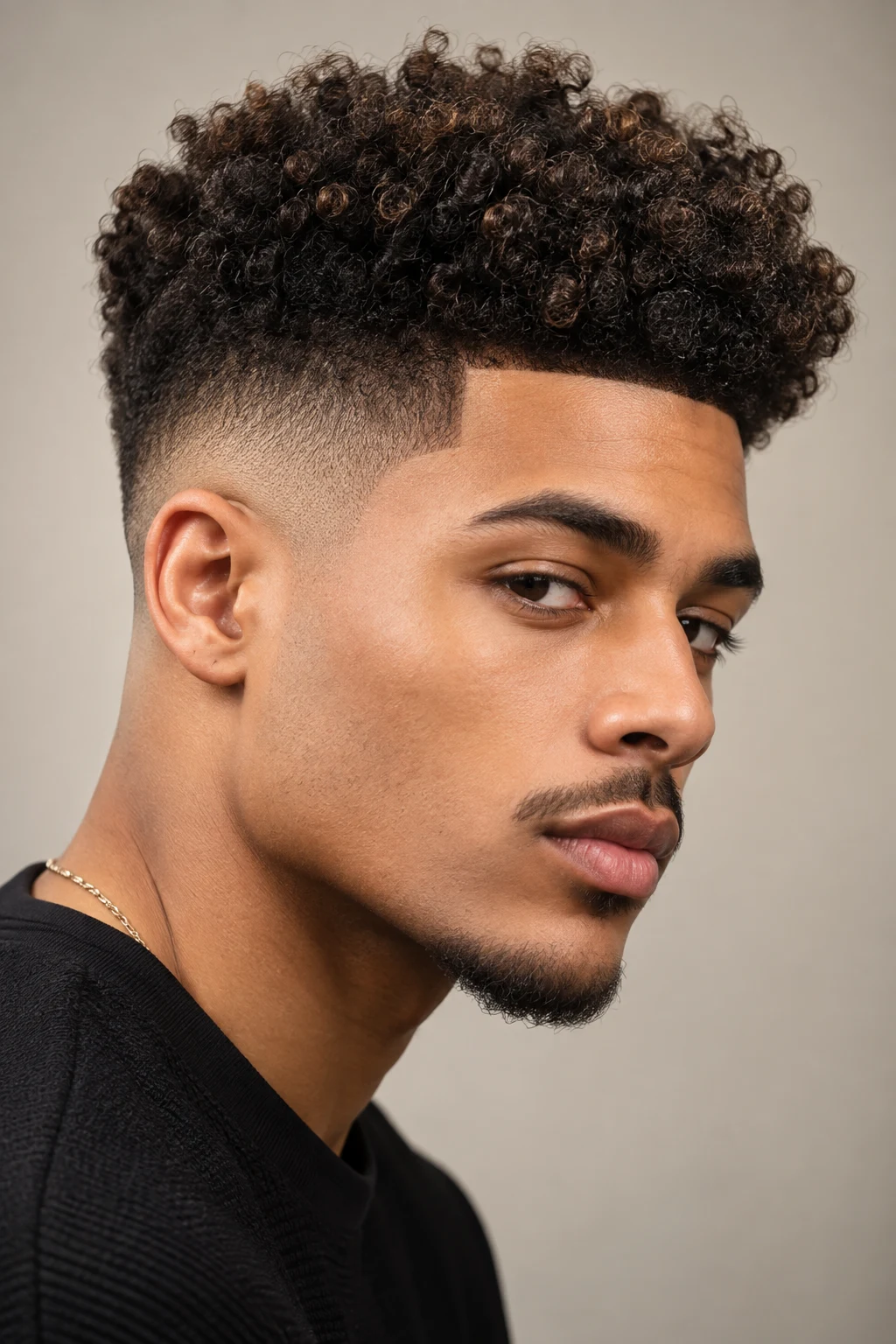 Curly High Top Fade — Hairstyles for Men style outfit, worn by a stylish man
