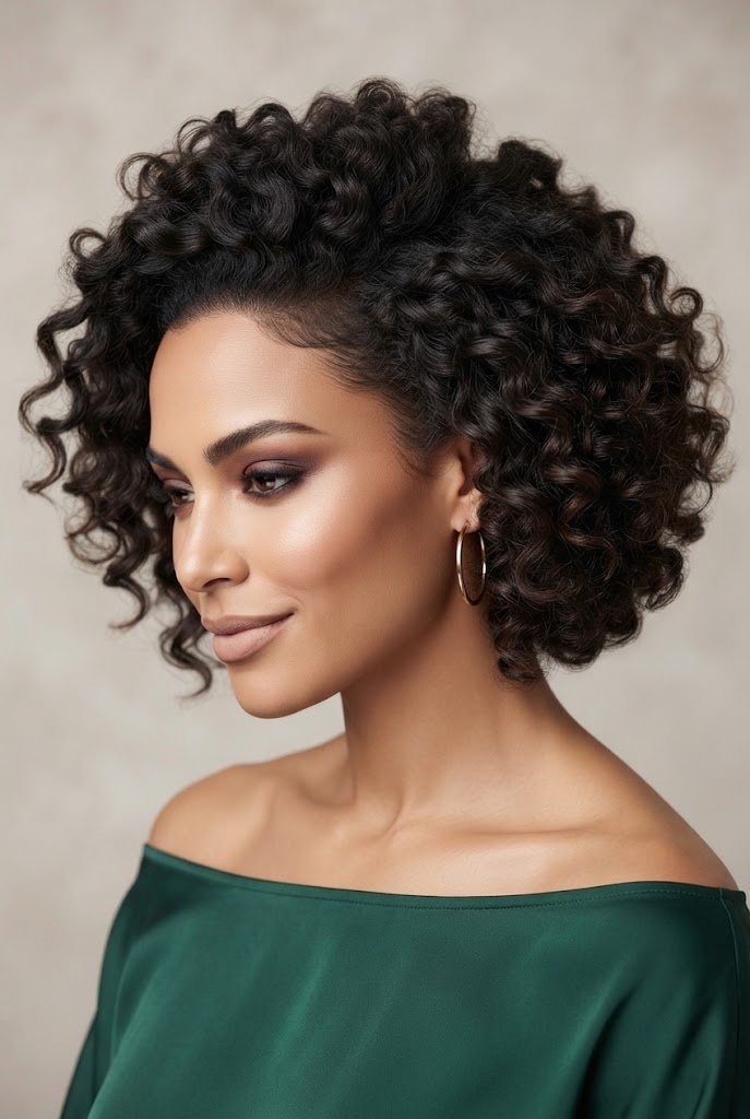 Root-Lifted Voluminous Bob Curls — hairstyles for short curly hair easy style outfit