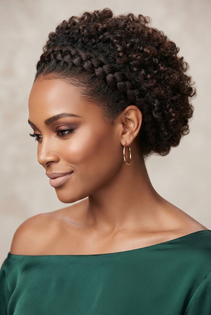 Crown Braided Accent Curls — hairstyles for short curly hair easy style outfit