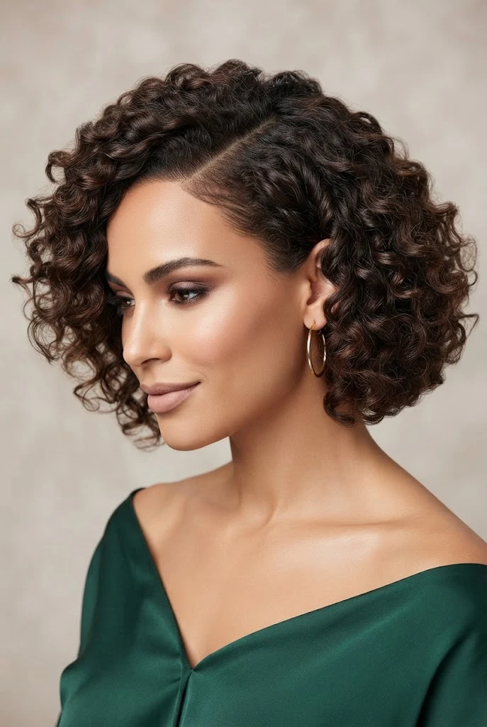 Voluminous Side-Swept Curls — hairstyles for short curly hair easy style outfit