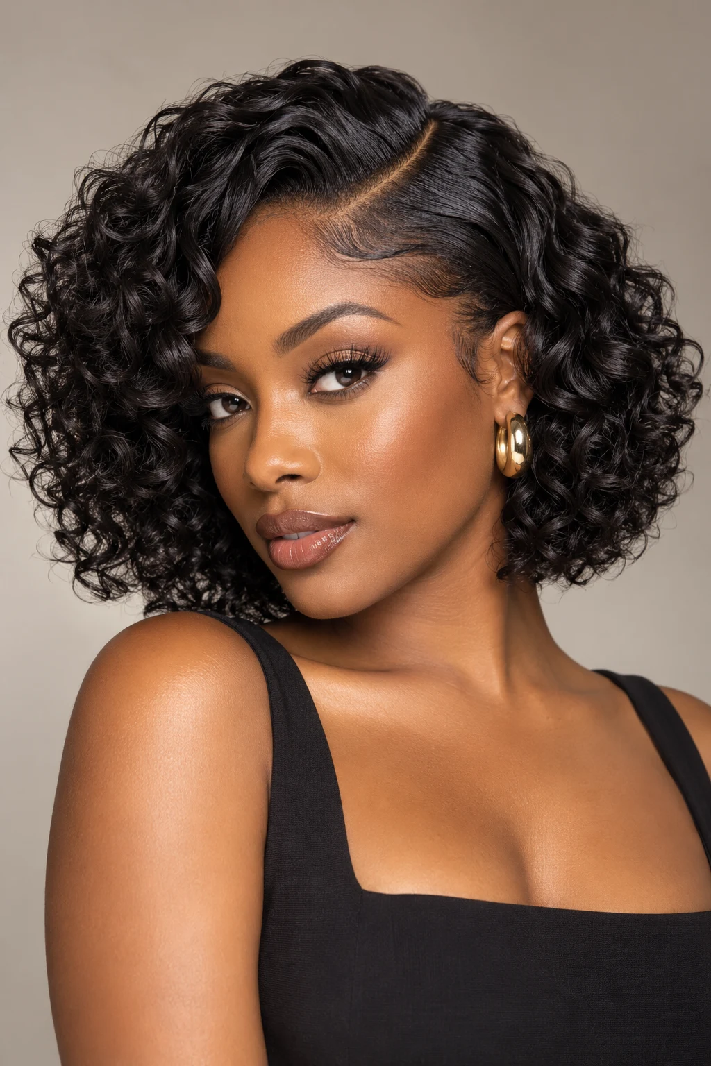 Side-Parted Curly Bob — hairstyles for short hair black women style outfit