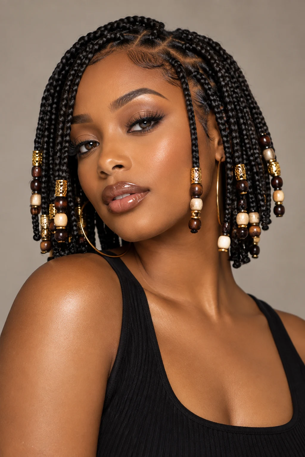 Short Box Braids With Beads — hairstyles for short hair black women style outfit
