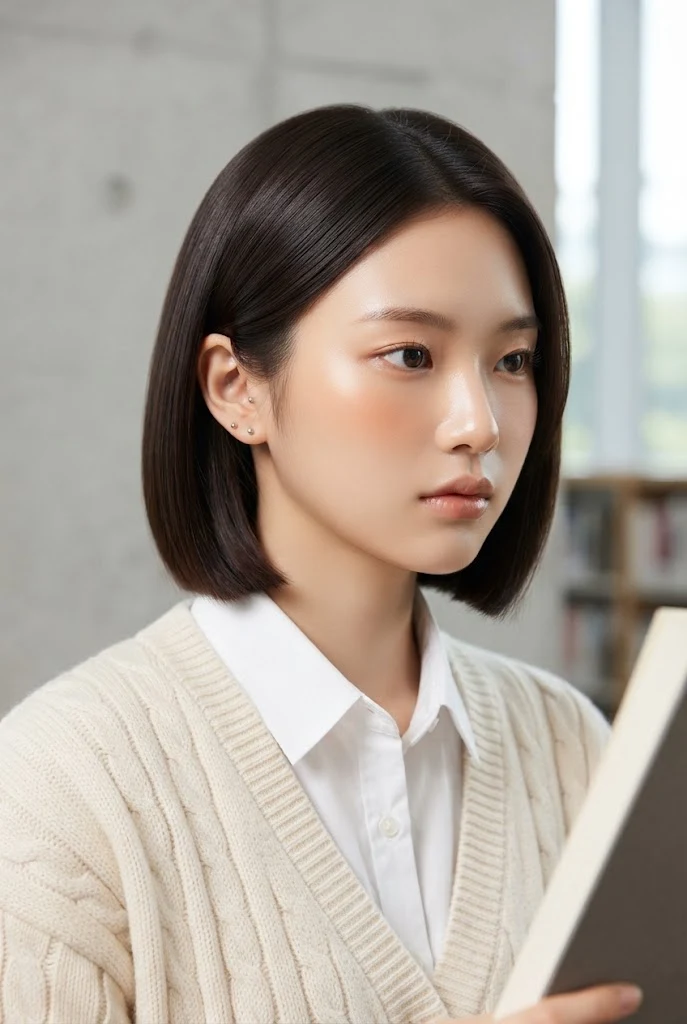 Tucked-Behind-Ear Bob for Library Study — hairstyles for short hair for schools style outfit