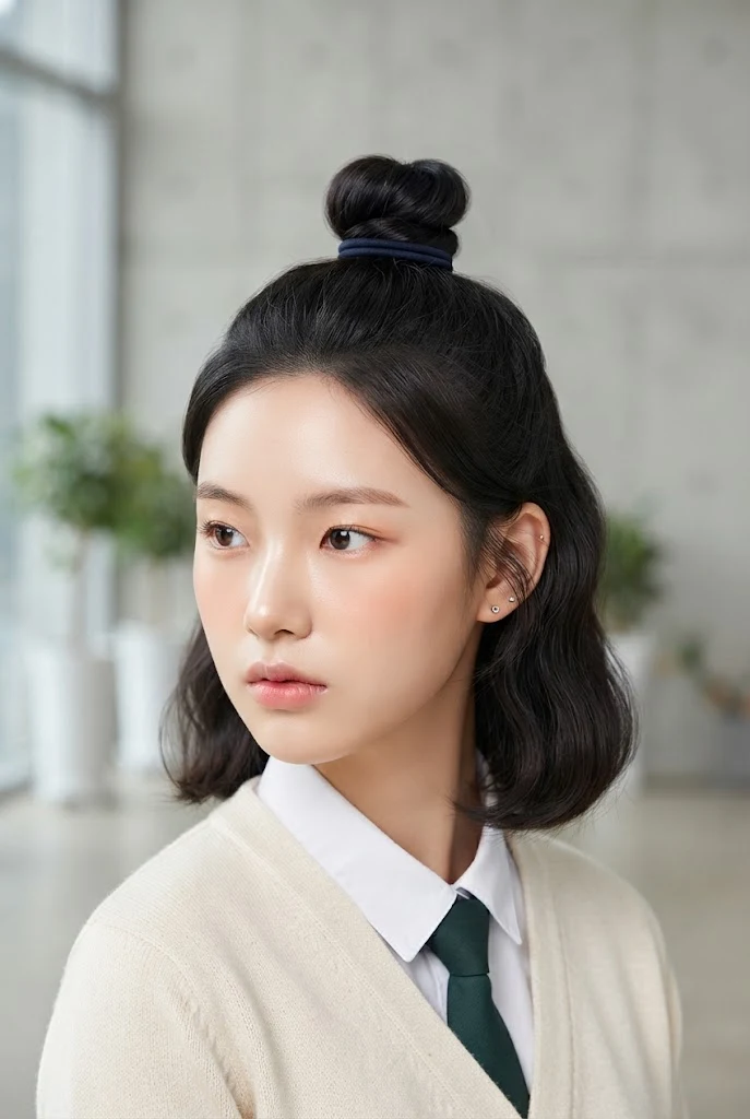 Half-Up Top Knot for Busy Test Days — hairstyles for short hair for schools style outfit