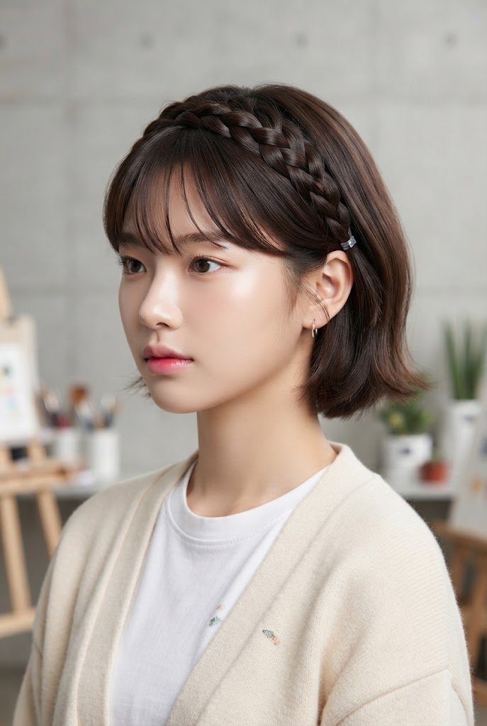 Braided Crown Fringe for Art Class — hairstyles for short hair for schools style outfit