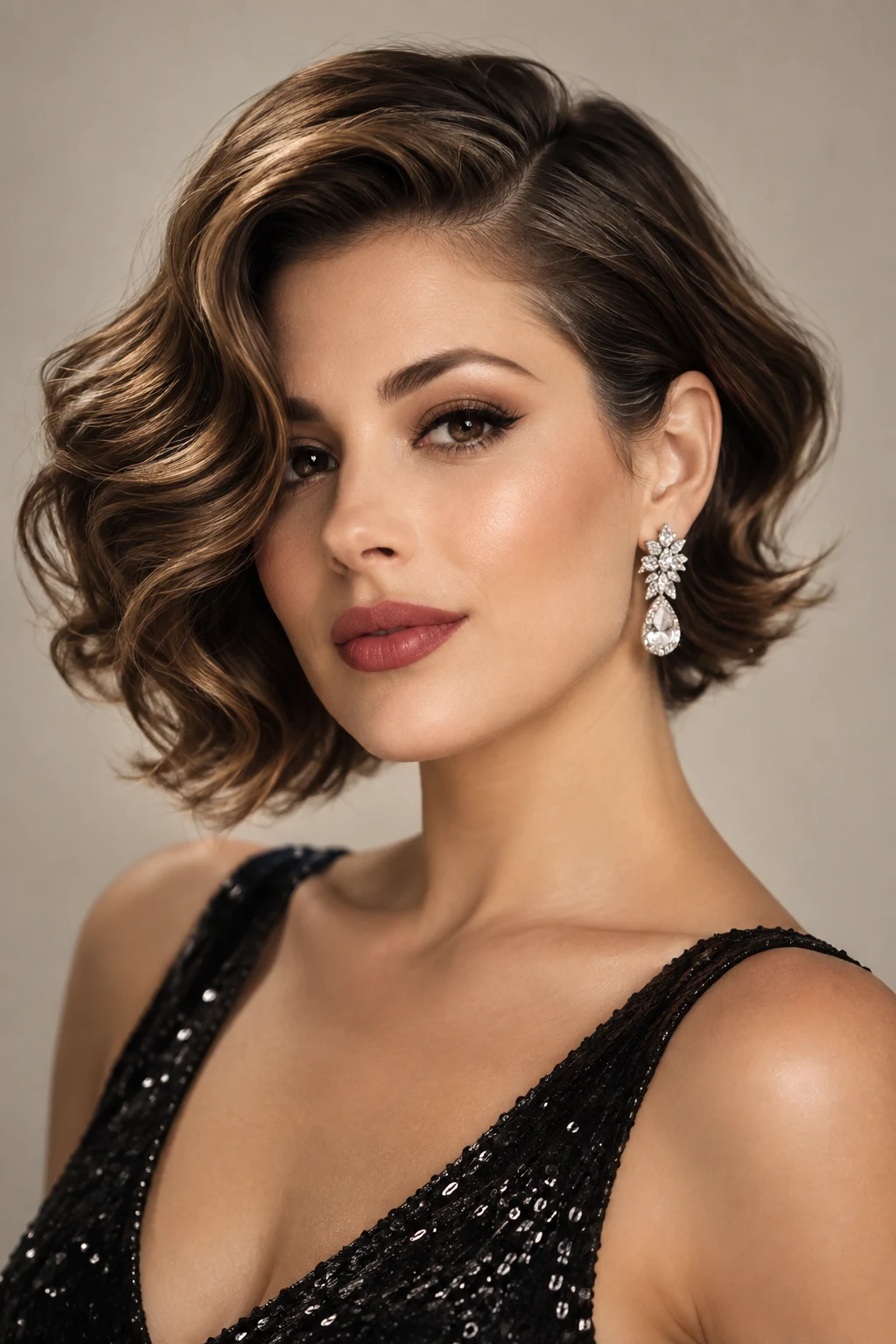 Hollywood Side-Swept Waves — hairstyles for short hair women style outfit