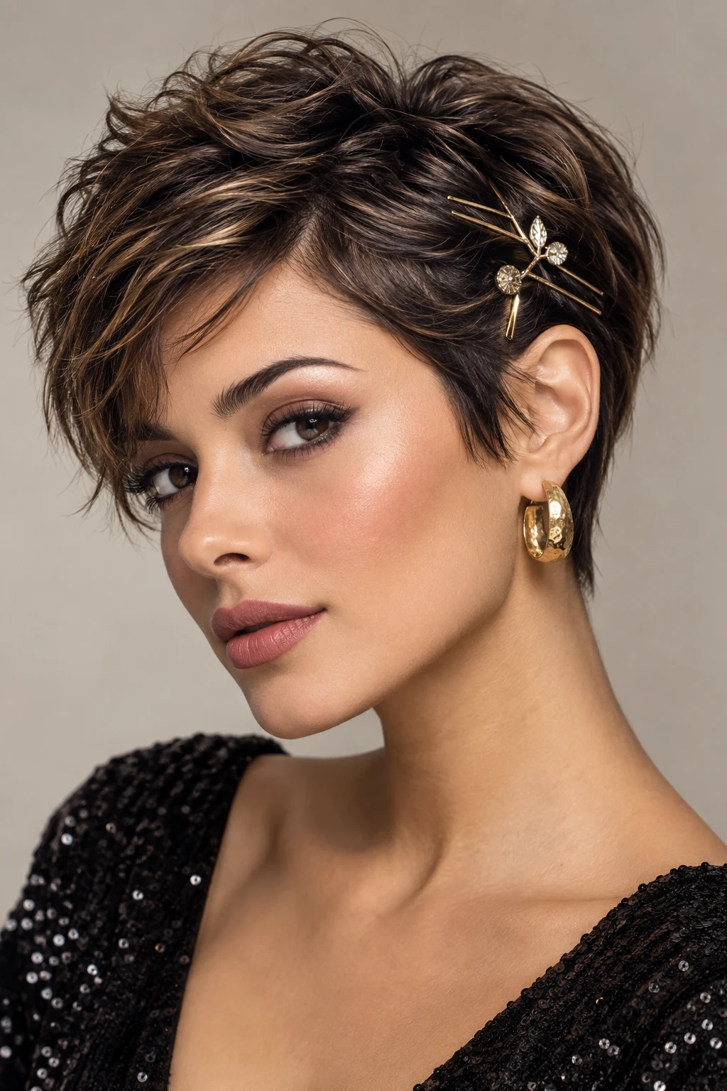 Textured Pixie With Gold Pins — hairstyles for short hair women style outfit