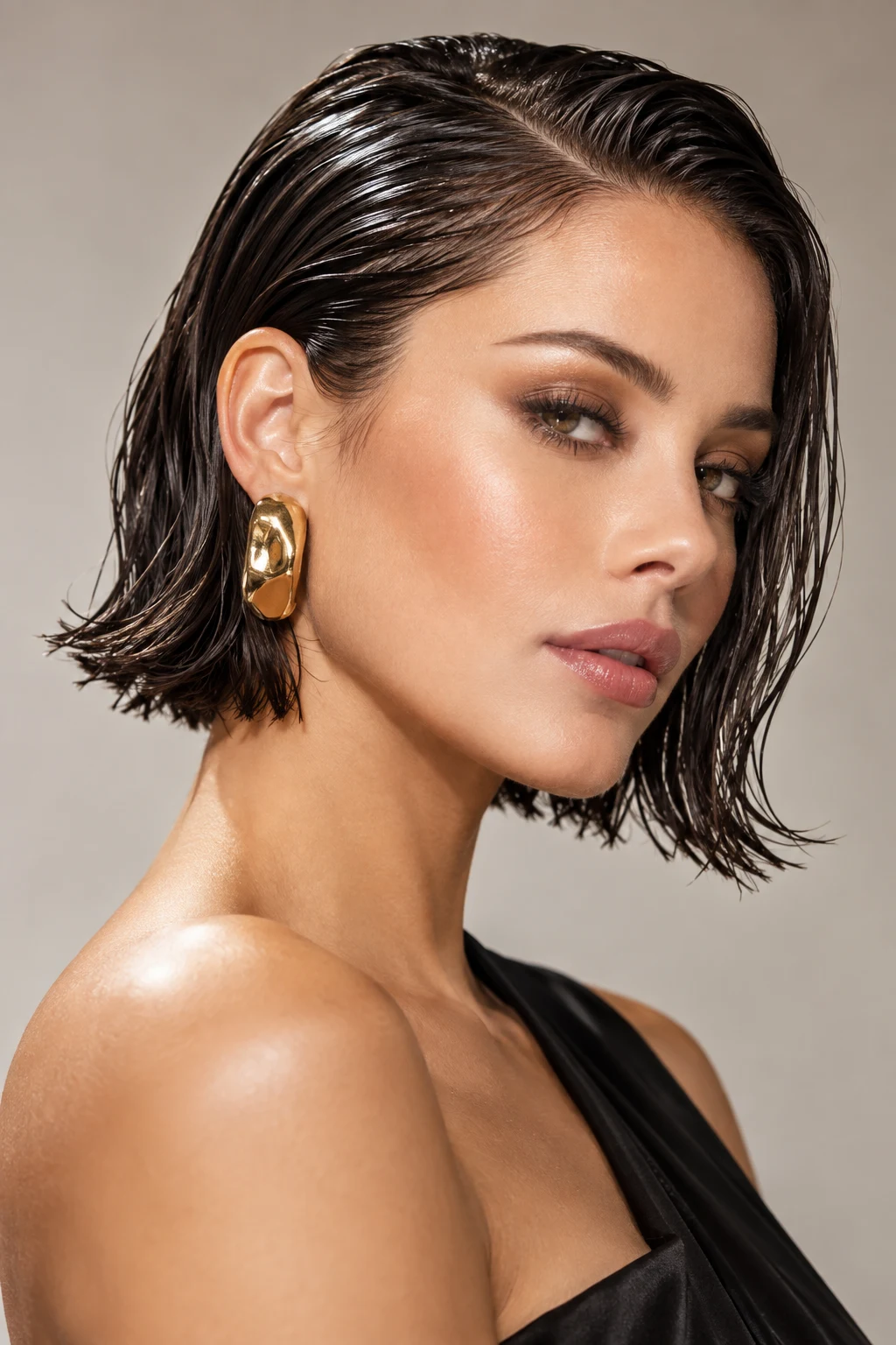Sleek Wet-Look Bob — hairstyles for short hair women style outfit