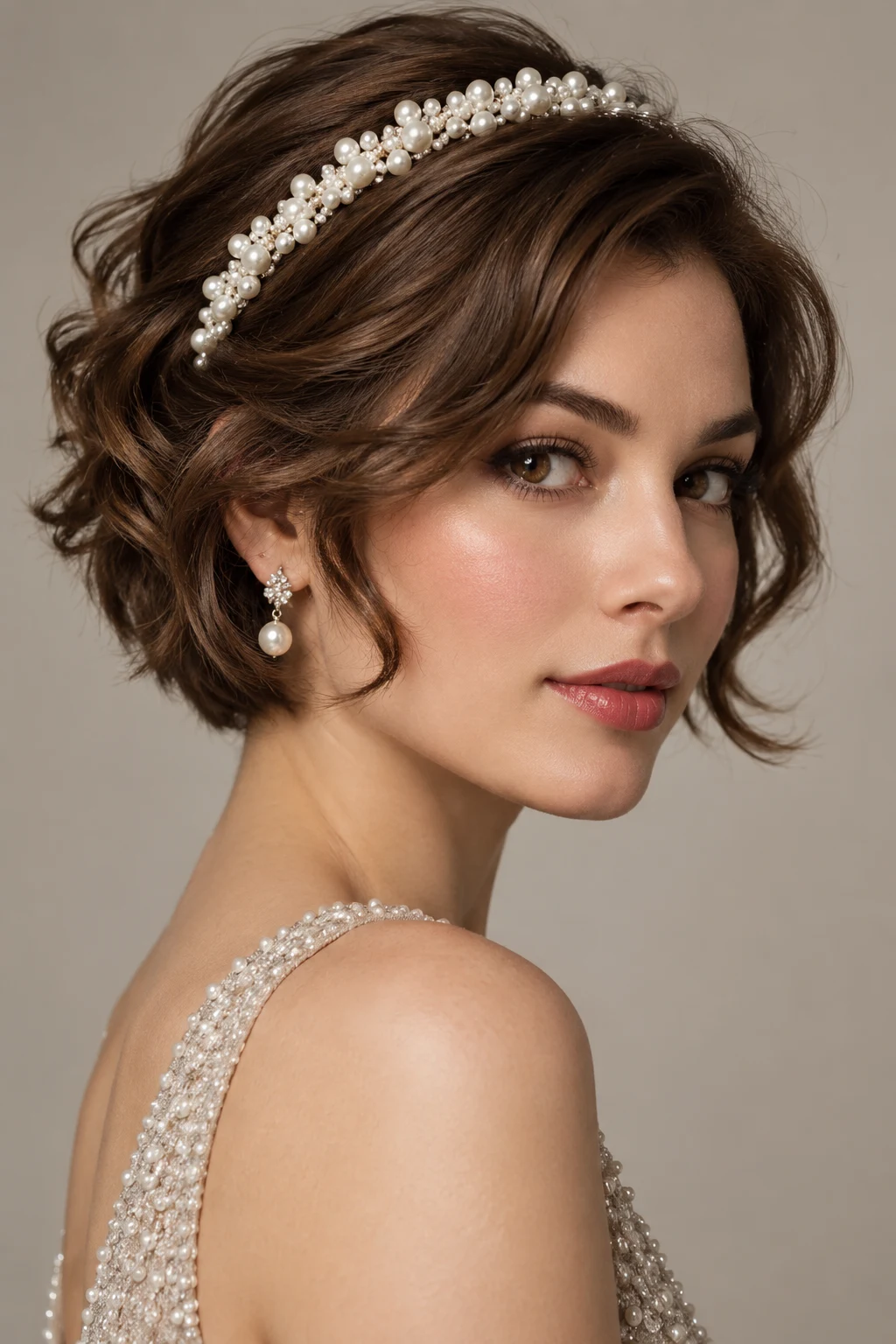 Pearl-Headband Party Style — hairstyles for short hair women style outfit