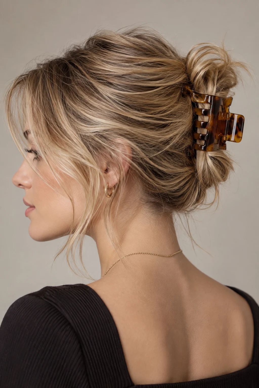 Mini Claw Clip Updo — hairstyles for short layered hair easy style outfit