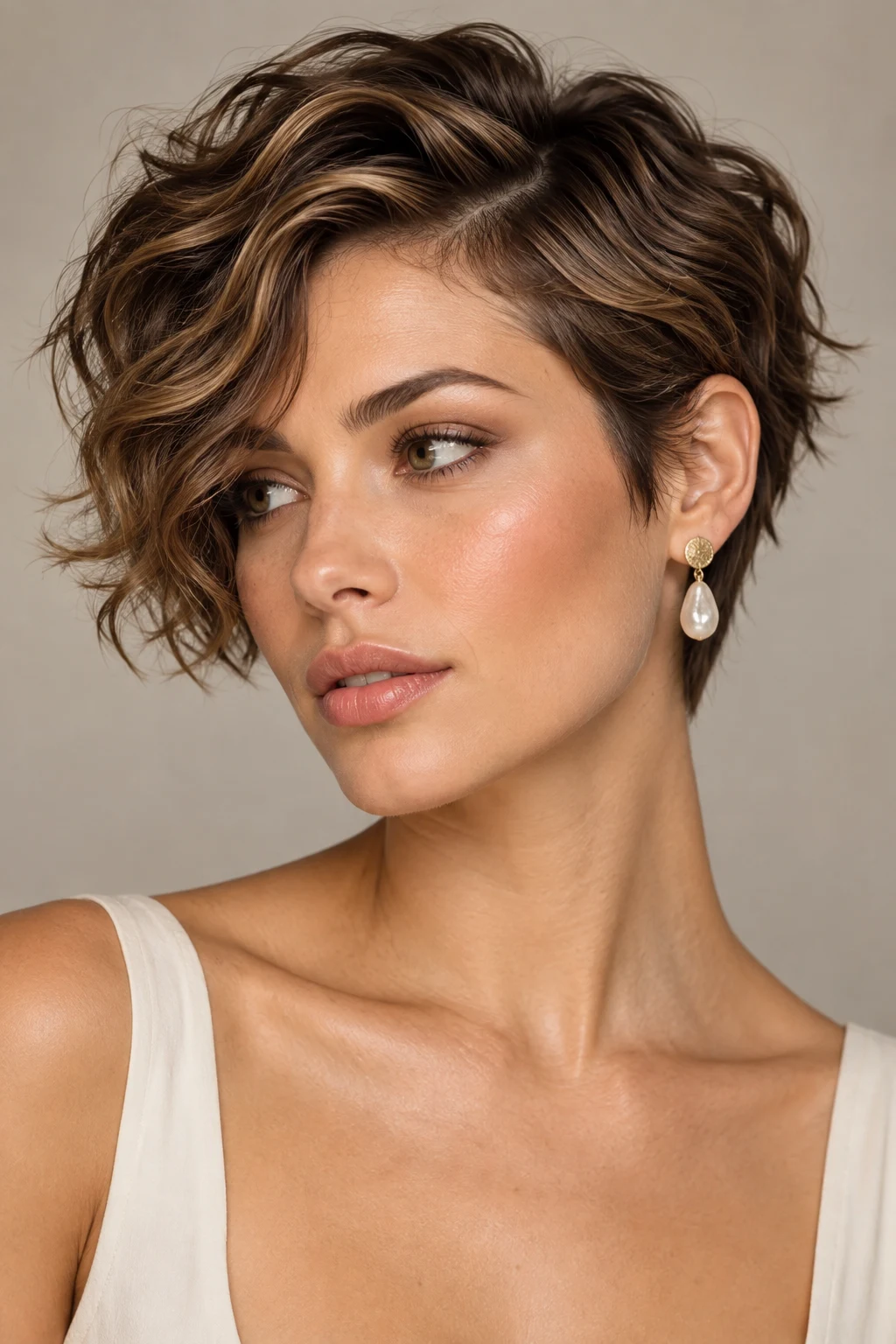 Side-Parted Wavy Pixie — hairstyles for short wavy hair style outfit