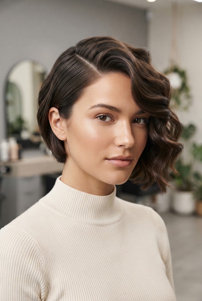 The Asymmetric Wavy Side-Part Crop — hairstyles for short wavy hair style outfit