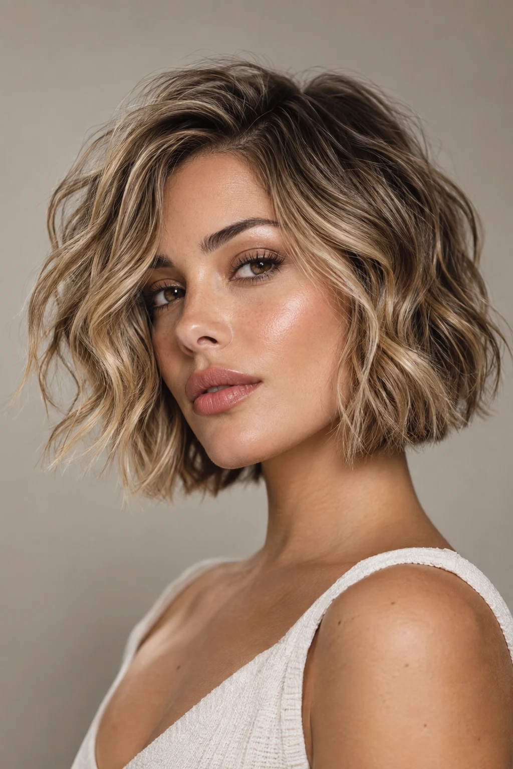 Chin-Length Beachy Bob — hairstyles for short wavy hair style outfit