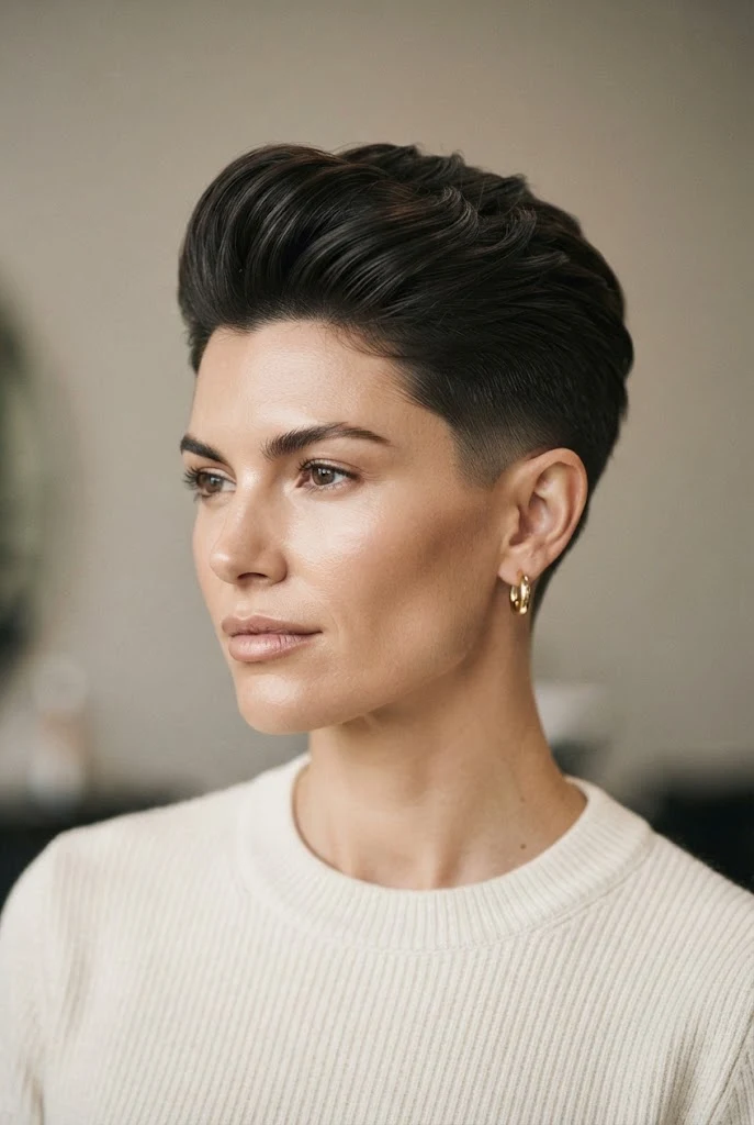 The Lifted Crown Pompadour — hairstyles for very short hair style outfit
