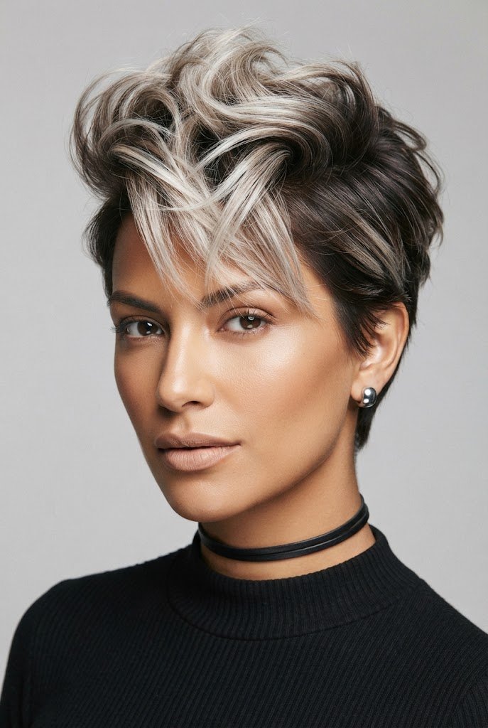 Platinum Messy Quiff — hairstyles for very short hair style outfit